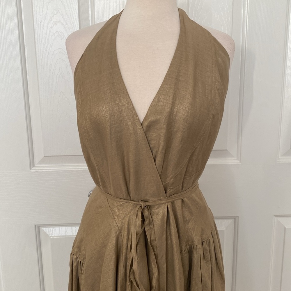 Lauren Ralph Lauren 100% Linen Halter Wrap Dress Size M - Picture 2 of 12